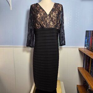Simply Liliana 12 Black Lace 3/4 Sleeve V Neck Party Cocktail Wedding Dress